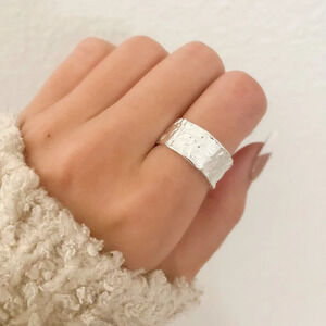 925 Sterling Silver Chunky Ring Textured Ring Band Minimalist Ring Foil Ring